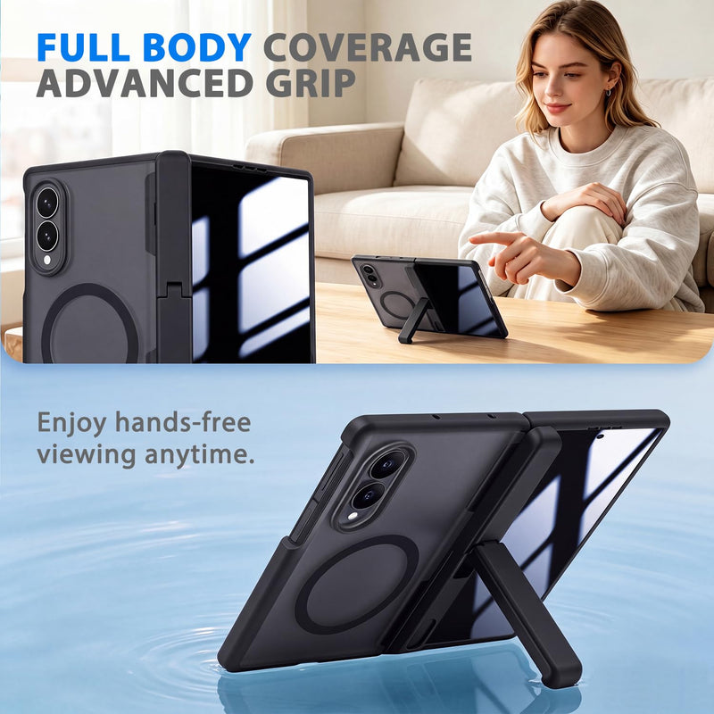 for Samsung Galaxy Z Fold 8 Wide Case with Invisible Kickstand | Privacy Screen Protector Full Body Hinge Protection Compatible with MagSafe Slim Magnetic Case for fold 8 Black