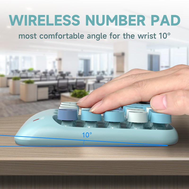 MOFII Wireless Number Pads - Blue Numeric Keypad 18 Keys USB 2.4G Round Keycap Colorful Extensions Keypads, Financial Accounting Portable Numpad 10 Key for Laptop/PC/Notebook/Surface Pro