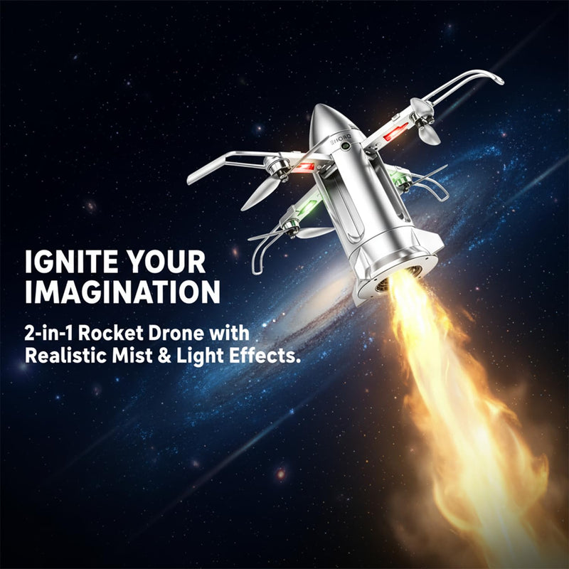 Remote Control Rocket Drone 2.4GHz RC Missile Quadcopter with Spray Exhaust & LED Lights, Easy to Fly Aircraft for Beginners Boys, Outdoor Gifts