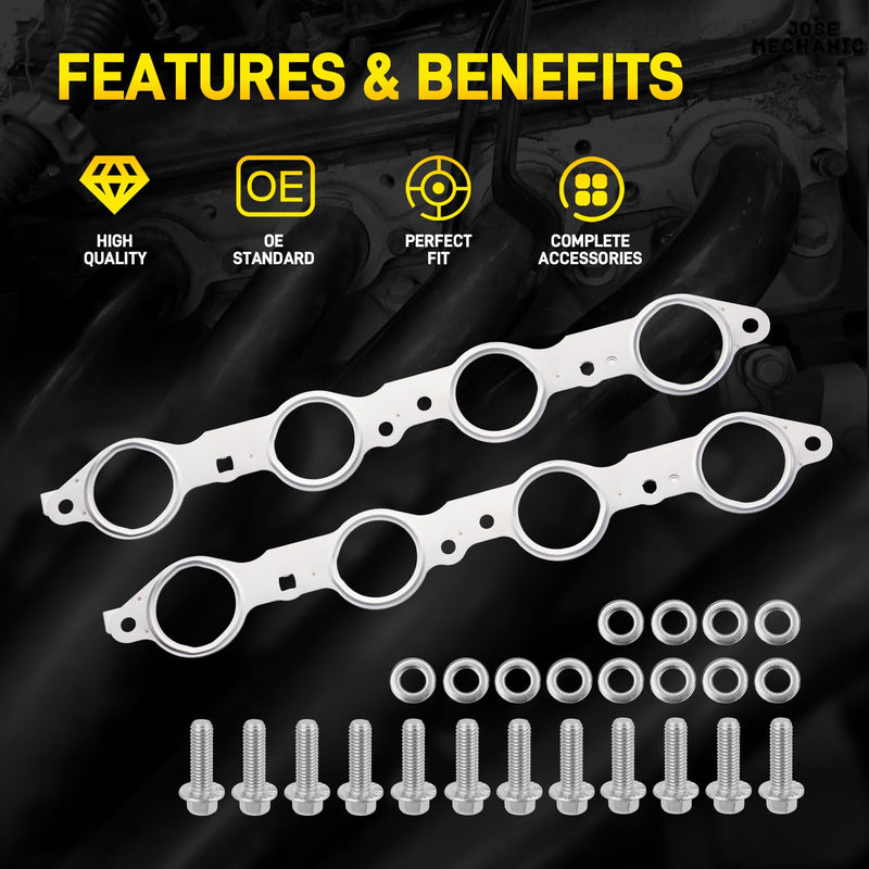 12617944 LS MLS Exhaust Manifold Gasket & Bolts Kit Compatible with GMC Sierra Yukon, Chevy Silverado 1500 Suburban LS Header Gasket LS1 LS2 LS3 LS6 LQ4 LQ9 LM7 4.8L 5.3L 5.7L 6.0L 6.2L OEM# 12558573
