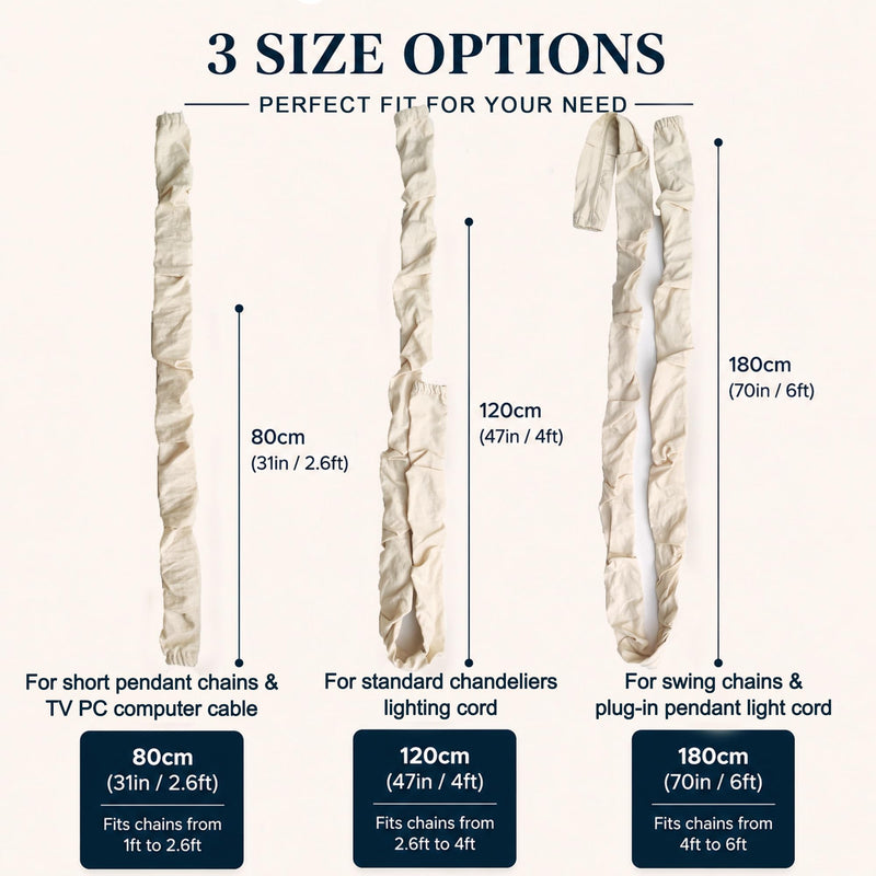 Fabric Zipper Cord & Chain Cover, Decorative Cable Management,2 Beige 6ft | 2 pack,2.6ft/4ft/6ft available