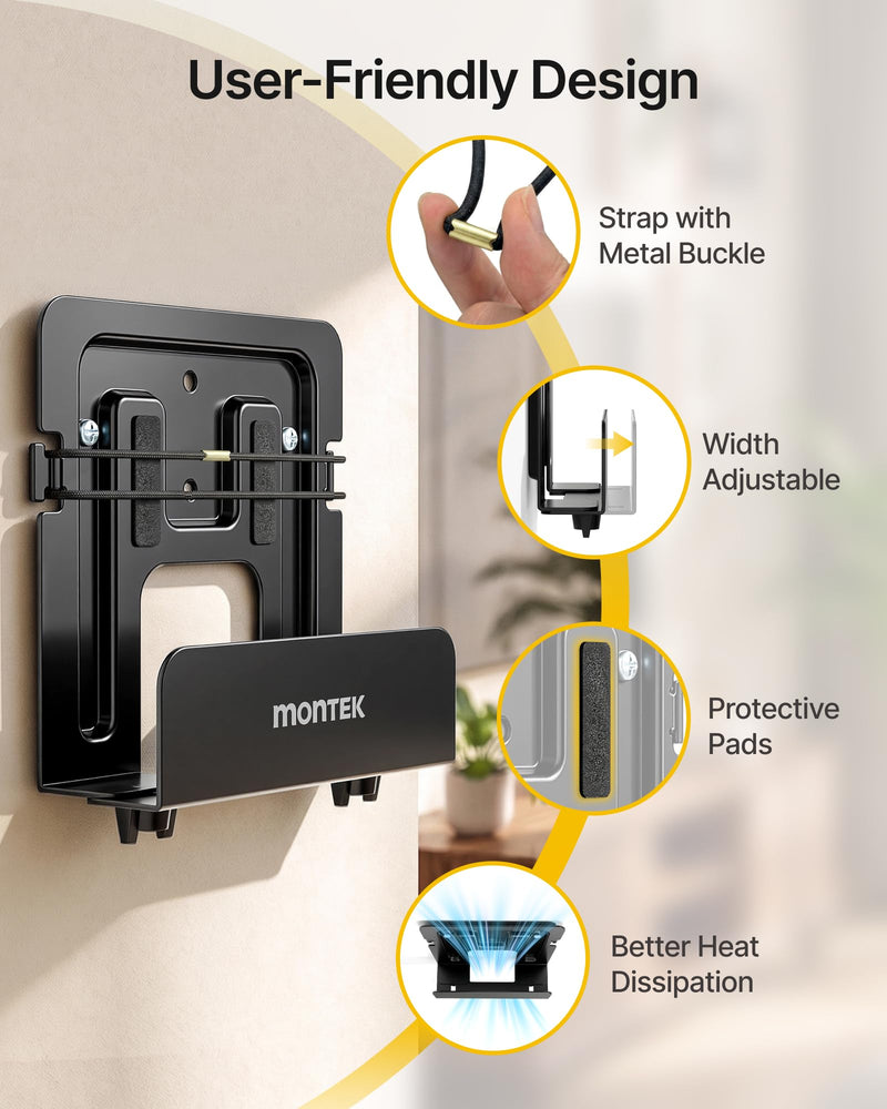 monTEK Adjustable Cable Box Wall Mount up to 11 LBS, Narrow | Small Devices Wall Mount, Modem Mount, For WiFi Router, DVD Player, Mini PC, Game Consoles & Streaming Media Devices Narrow | 1-Pack