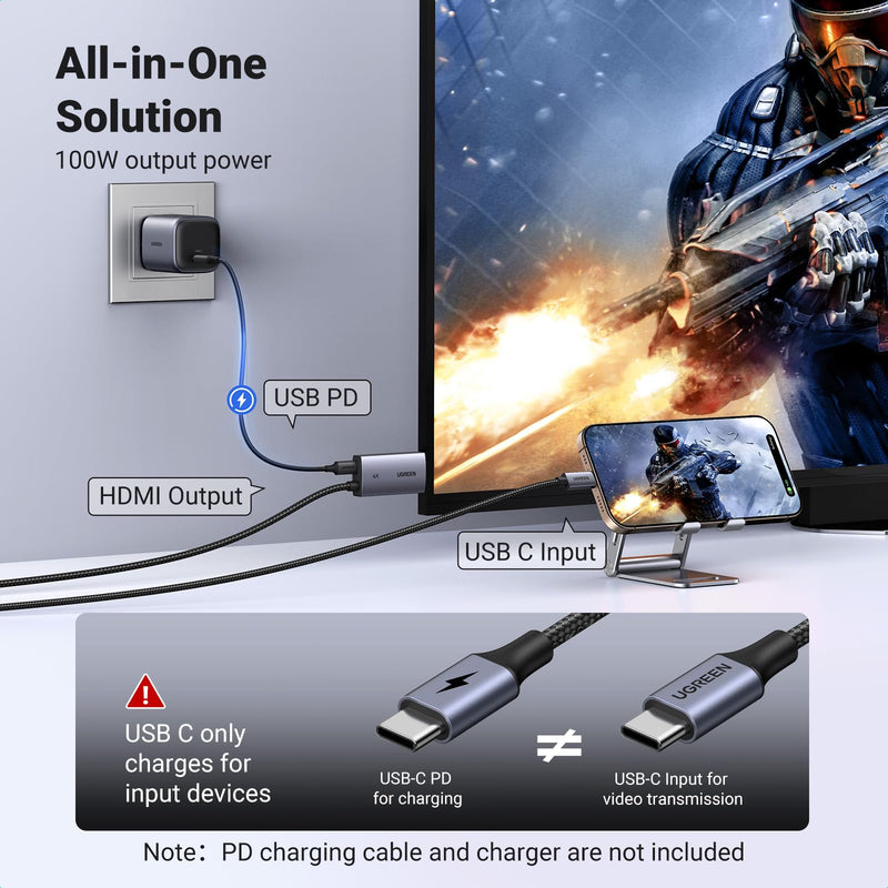 UGREEN USB C to HDMI Cable with 100W PD Fast Charging Adapter 4K@60Hz 2-in-1 Thunderbolt Unidirectional Type C to HDMI Compatible iPhone 17 Pro Max, SteamDeck, MacBook, iPad, Galaxy S26, XPS, 6.6FT
