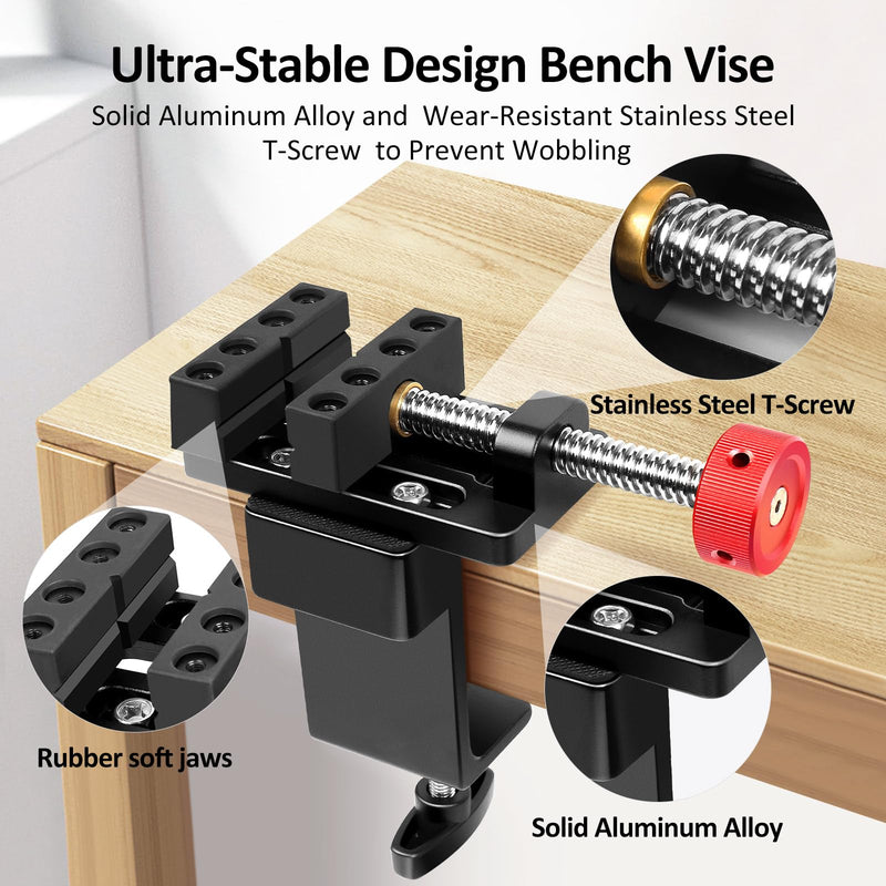 ArtyMaster Mini Drill Press Vise with Rubber Soft Jaws, 0-2.48" Clamping Range Mini Vice Clamp for Crafts, Jewelry Making, Modeling and Repairs, Precision Aluminum Small Vise for Small Projects Mini Vise+C-clamp