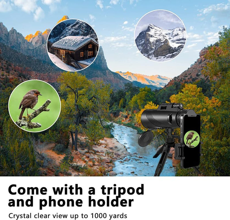 New 2024 HD 80X100 Monocular Telescope, Monoculars for Adults High Powered with Smartphone Holder & Tripod, BAK-4 Prism Monocular for Stargazing Hunting Wildlife Bird Watching Black