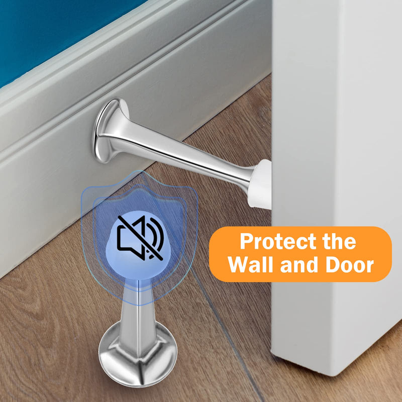 Chumia 24 Pack Heavy Duty Solid Rigid Door Stop, 3'' Door Stoppers with Matte Soft Rubber Tip Wall Mount for Protect Wall Bottom(Silver) Silver