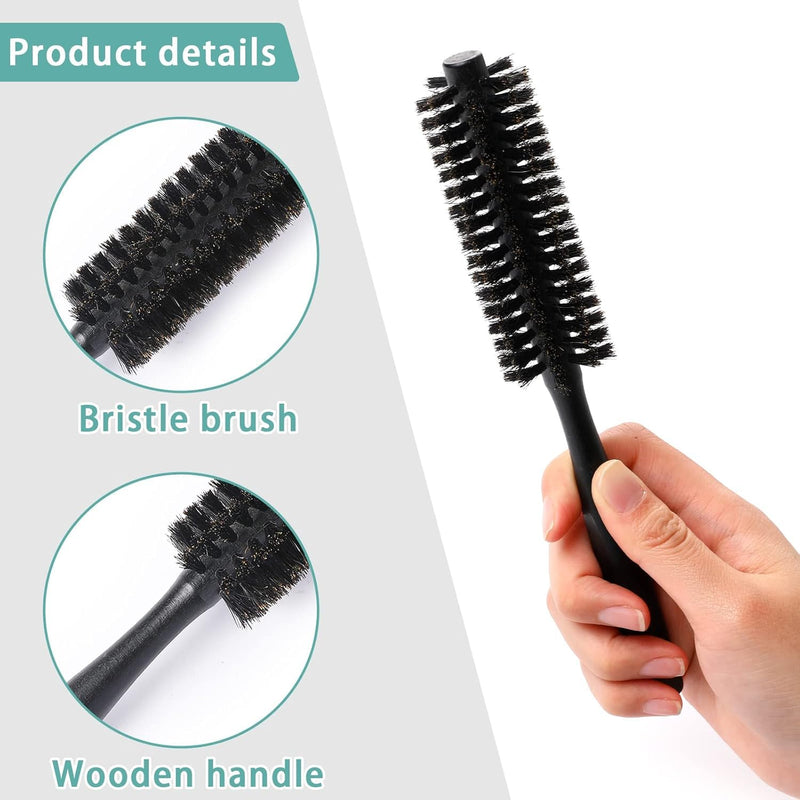  [AUSTRALIA] - Bristle Brush Hair Roller for Men and Women Small Round Hair Brush Beard Brush for Men (Black)