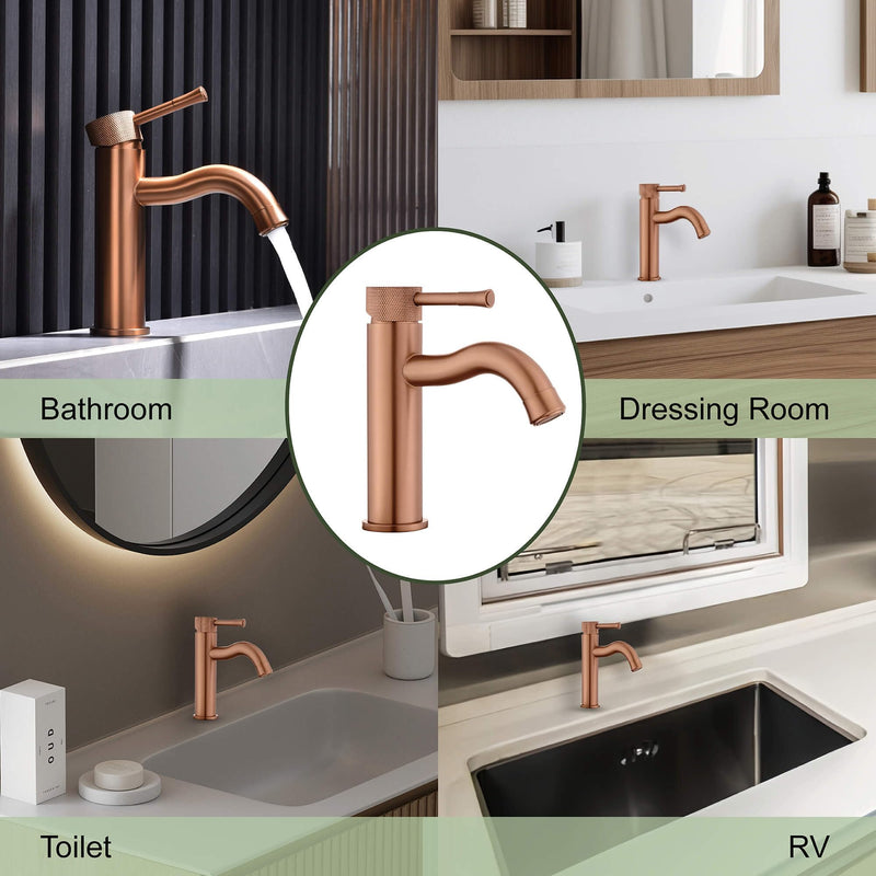 Rose Gold Bathroom Faucet, with Splash Sprayer Extender Aerator, Single Hole with Deck, for Vanity Farmhouse and RV Rose Gold
