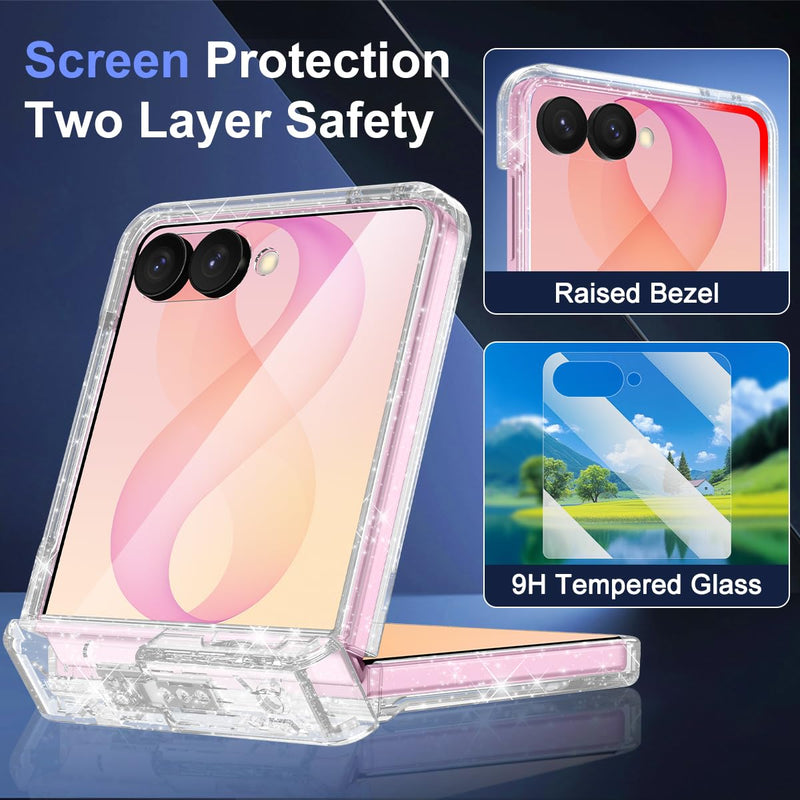 for Galaxy Z Flip 8 Case,[Compatible with MagSafe][Built-in Screen Protector][Kickstand],Hard PC Hinge Protection Slim Fit Shockproof Girls Case for Samsung Galaxy Z Flip 8,Clear Clear