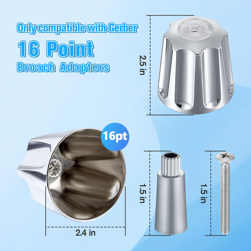 Enhon 3 Piece Shower Knobs Replacement with 3 Adapters Compatible with Gerber 16 Point Broach Bathtub Faucet, Shower Faucet Handles for Short & Long Valve Stems