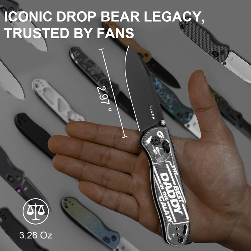 Kizer Drop Bear EDC Pocket Knife, 2.97” Nitro-V Blade Acrylic Handle Folding Knife with Thumb Stud Opener, Clutch Lock EDC Knives for Father Dad Gift V3619A11 Acrylic-11