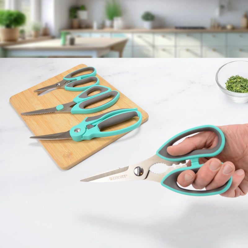 Westcott Titanium-Bonded Kitchen Shears 4pk, Durable and Versatile Scissors with Soft Handle for Precise Cutting, Ideal for Cooking 4-pack