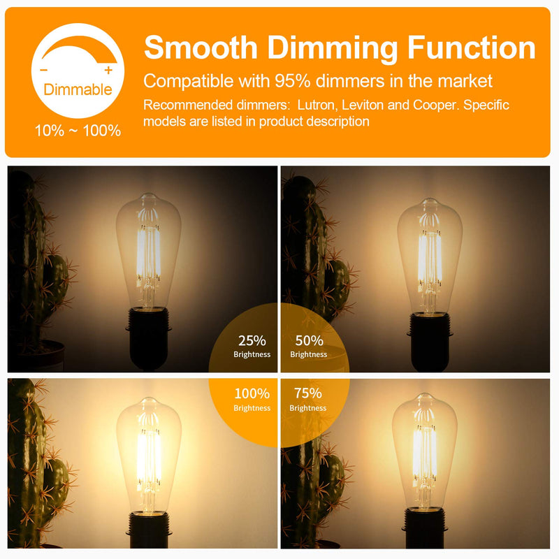 12Packs ST64 Large Vintage LED Edison Bulbs, 60W Equivalent 7W, 800Lumens, Dimmable Antique LED Filament, 2700K Warm White, E26 Medium Base Light Bulbs High Brightness Clear Glass for Bedroom Office Soft Warm White
