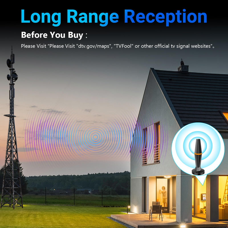 Smart TV Antennas for Local Channels,TV Antenna Indoor for Long Range 360° Reception, Digital Antenna for Easy Installation and All Smart/Old TVs, Supports 4K 1080P HD/VHF/UHF Black