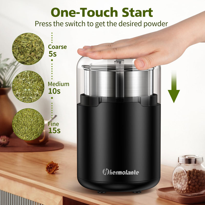 Herb Grinder, Spice Grinder, Coffee grinder, 150 w Electric Herb Grinder with Stainless Steel Blade and Cleaning Brush, Compact Size Electric Grinder for Herb Spices Coffee Nuts Seeds,etc.