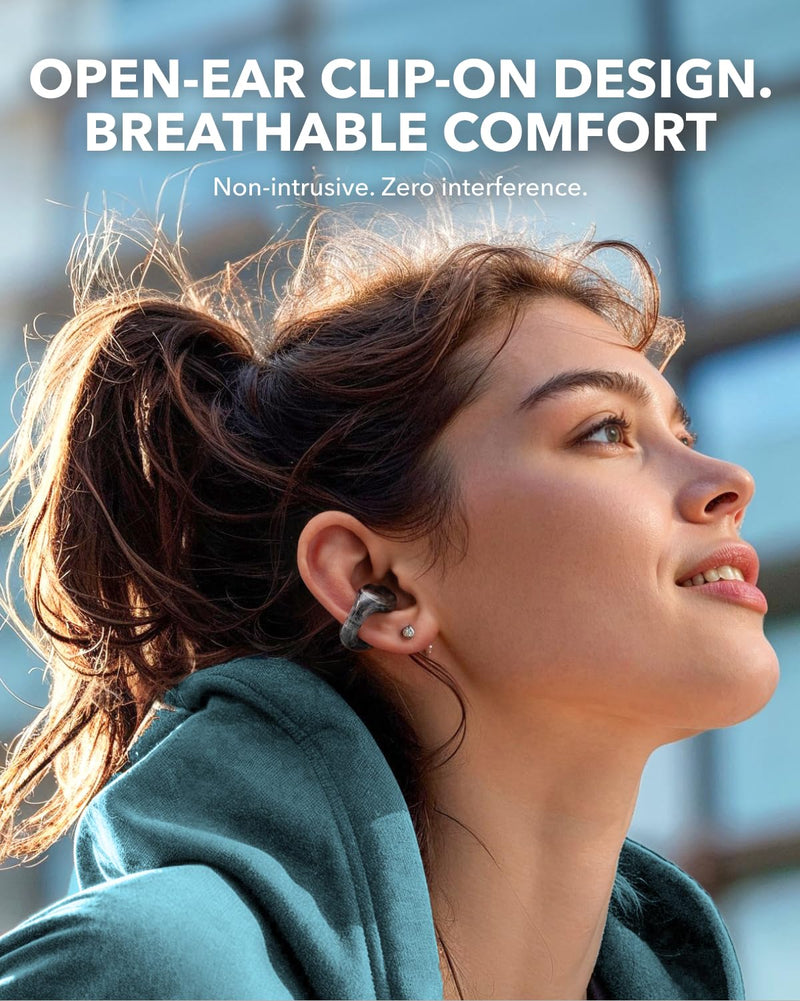 Soundcore C30i by Anker, Open-Ear Earbuds, Clip-On Headphones, Lightweight Comfort, Stable Fit, Firm-Shell Design, Attachable Ear Grips, Big Drivers for Clear Audio, 30H Play, IPX4 Water-Resistant Clarity Black