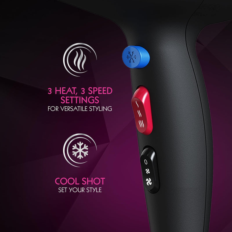  [AUSTRALIA] - Wahl Ionic Smooth Hairdryer,Cool Shot Button, 3 Heat and 2 Speed Settings, Quick Dry Airflow, Fast Drying, Reduce Static, Black