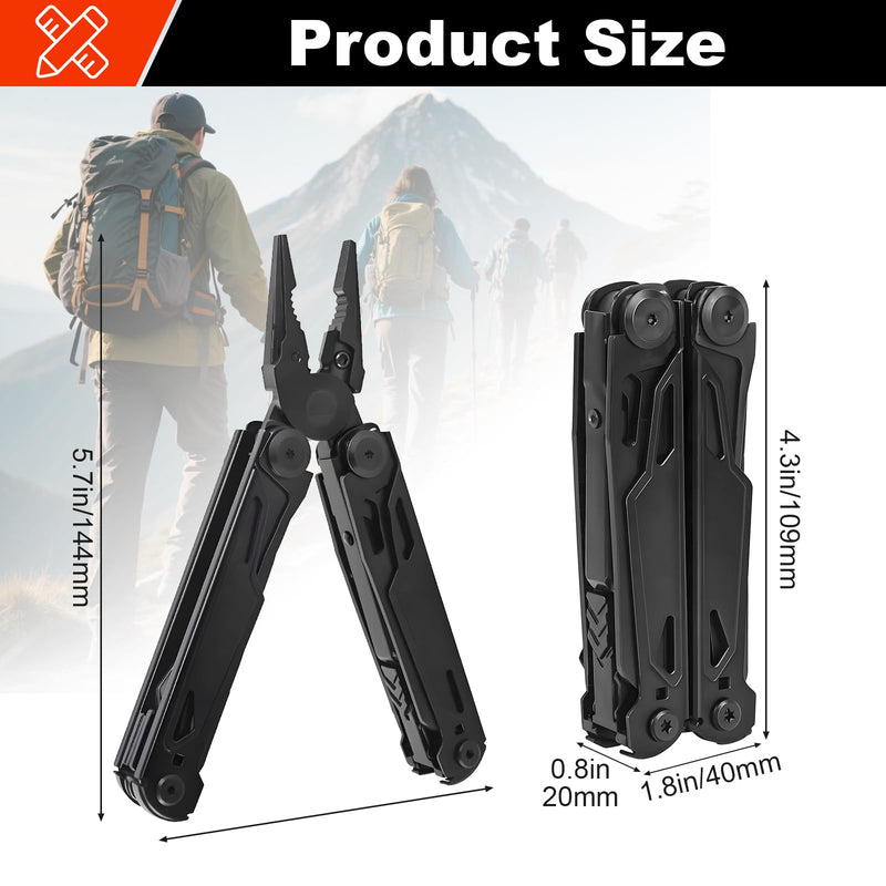 Multitool, 28-in-1 Stainless Steel Multi-Tool with Pocket Knife, Self-locking Pliers, Bottle Opener Professional Multi Tool for Outdoor, Survival, Camping, Hiking, Hunting - Black