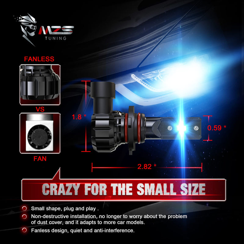 MZS 9005 9006 Bulbs Combo, 300% Brighter HB3 HB4 Fog Lights, Instant-Plug in 6500K Xenon White 9005 9006 Light Bulb, Mini Size Fanless 9005 9006 Fog Bulbs, Pack of 4 9005+9006