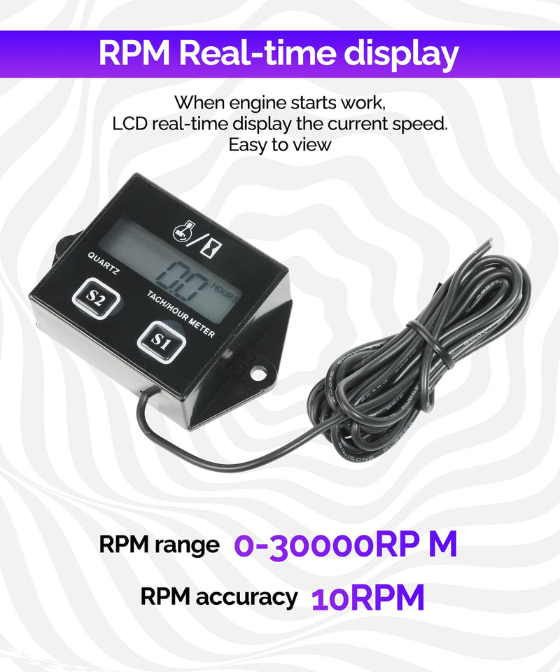 RACOONA Digital Tachometer,Hour Meters for Small Engines,Car Accessories Small Engine Hour Meter and Digital Tachometer,Waterproof Inductive Tachometer Gauge for Lawn Mower Tractor Generator