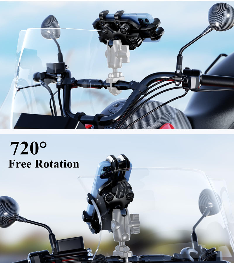 BRCOVAN 1'' Ball Phone Mount Holder with Vibration Dampener, Compatible with RAM Mounts B Size Double Socket Arm, Adjustable Heavy Duty for Bike Motorcycle Scooter ATV UTV, Fit 5.4-6.9'' Cellphone