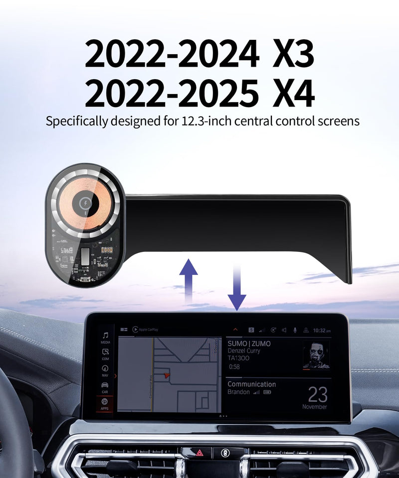 15W Wireless Charger Car Phone Holder for BMW X3 2022-2024, X4 2022-2025 | 12.3" Screen Magsafe Accessories Fast Charging Magnetic Cell Phone Holder Clip Compatible with iPhone Android, 3D Fit Bracket 12.3-inch for 2022-2024 X3/ 2022-2025 X4