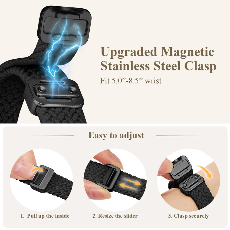 4 Pack Slim Stretchy Bands Compatible with Apple Watch 40/41/42/38mm Women | Breathable Braided Sport Strap with Magnetic Clasp for iWatch Series 11 10 9 8 7 6 5 4 3 SE 2 Black/Starlight/Pink/Milk Tea 38mm/40mm/41mm/42mm-Series 10/11