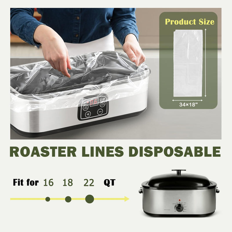 25 Count Electric Roaster Liners, Not Suitable for Baking, 34" × 18" Roaster Liners Disposable, Fits 16, 18, and 22 Quart, Up to 350° F, High Temperature Resistant Stew Cooking Bags, Food Grade Nylon 25