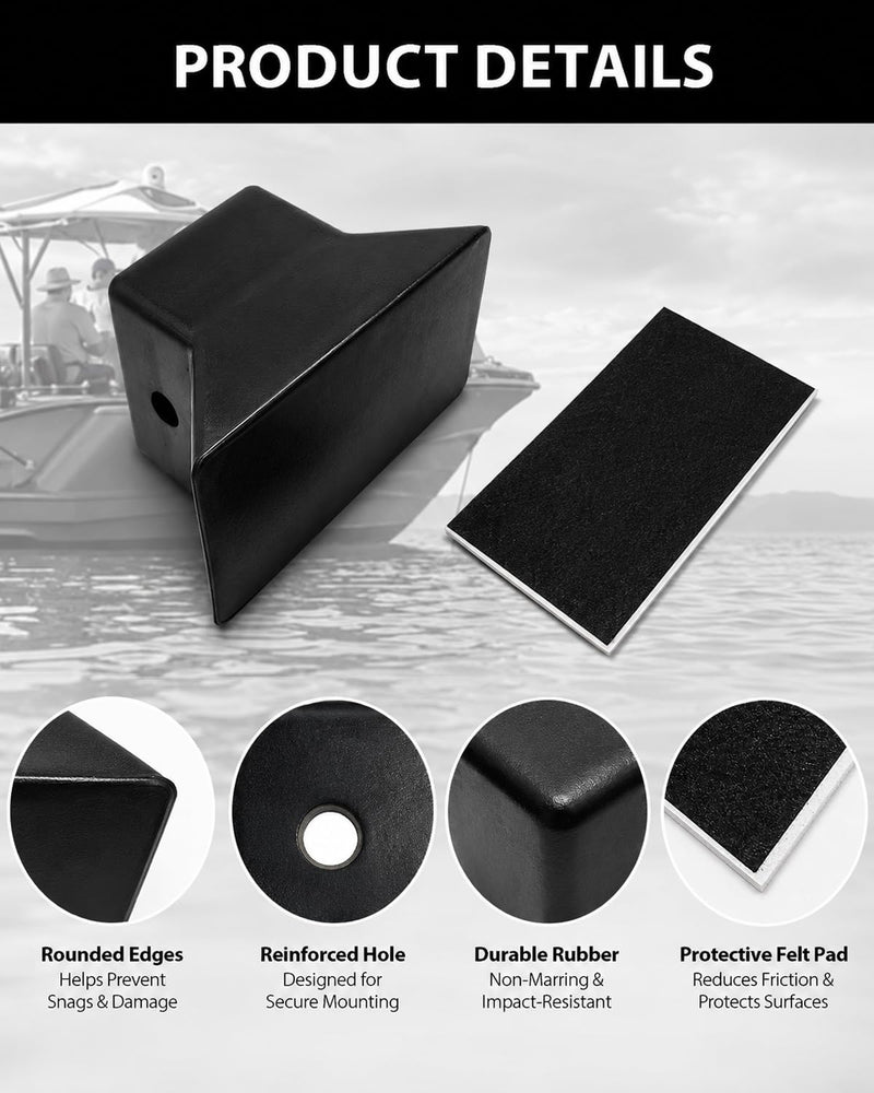 Non-Marring Flat Bow Stop for Boat Trailers, 5.5 in Span, 1/2 in Shaft | Includes protective felt pad; EPDM rubber bow stop for flat-bottom boats, skiffs, jon boats and boat trailer bow support