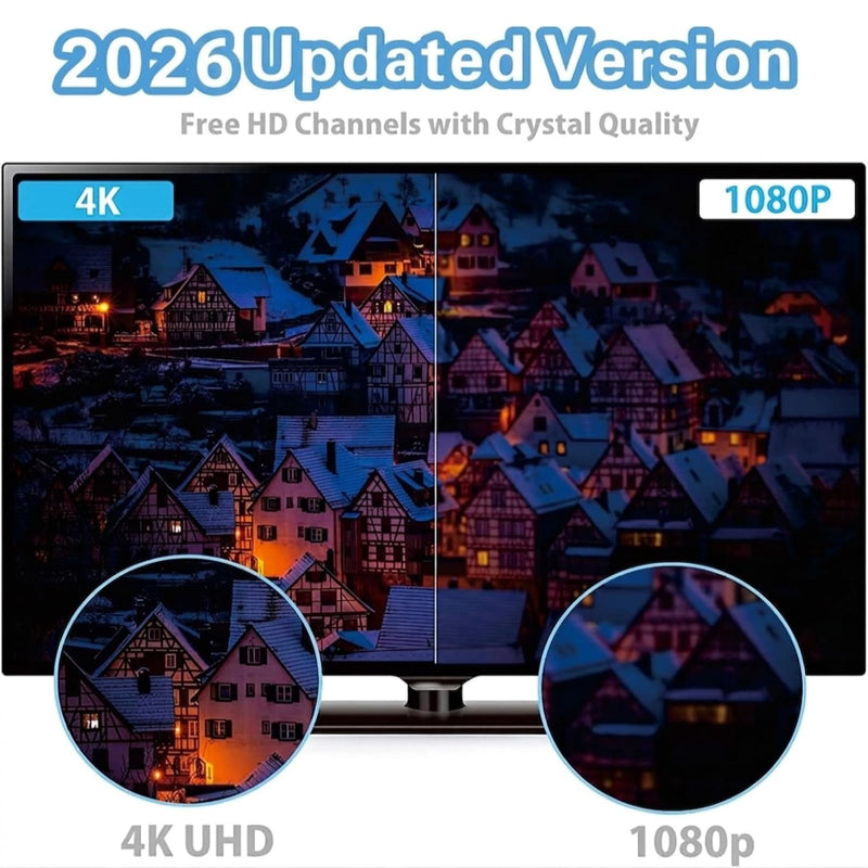 TV Antenna Indoor for Local Channels with Amplifier | Long-Range Reception Supports Digital 8K 4K 1080p 360°Reception HD Smart TV/Older TVs Medium