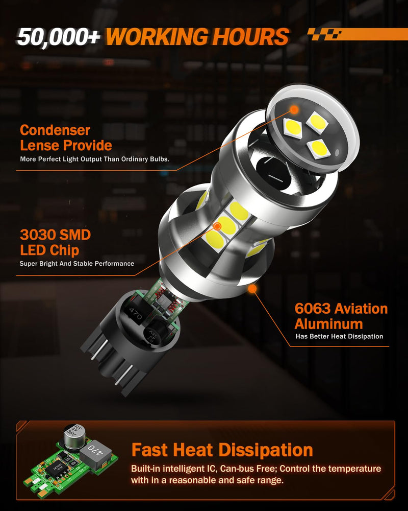 SEALIGHT 921 LED Bulb Reverse Light, 912 921 LED Bulbs 6000K White 2600LM Super Bright, 912 906 904 W16W for T15 Backup Reverse Light Bulb, Plug and Play, Pack of 2