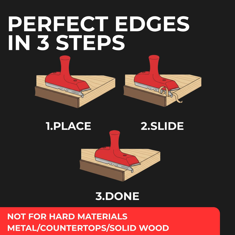 HERRON 3-in-1 Edge Banding Trimmer – Manual Veneer & Laminate Cutter with High Carbon Steel Blade, Woodworking Edge Band Trimmer for PVC, ABS, Melamine – Deburring Tool for Cabinets, Furniture, DIY