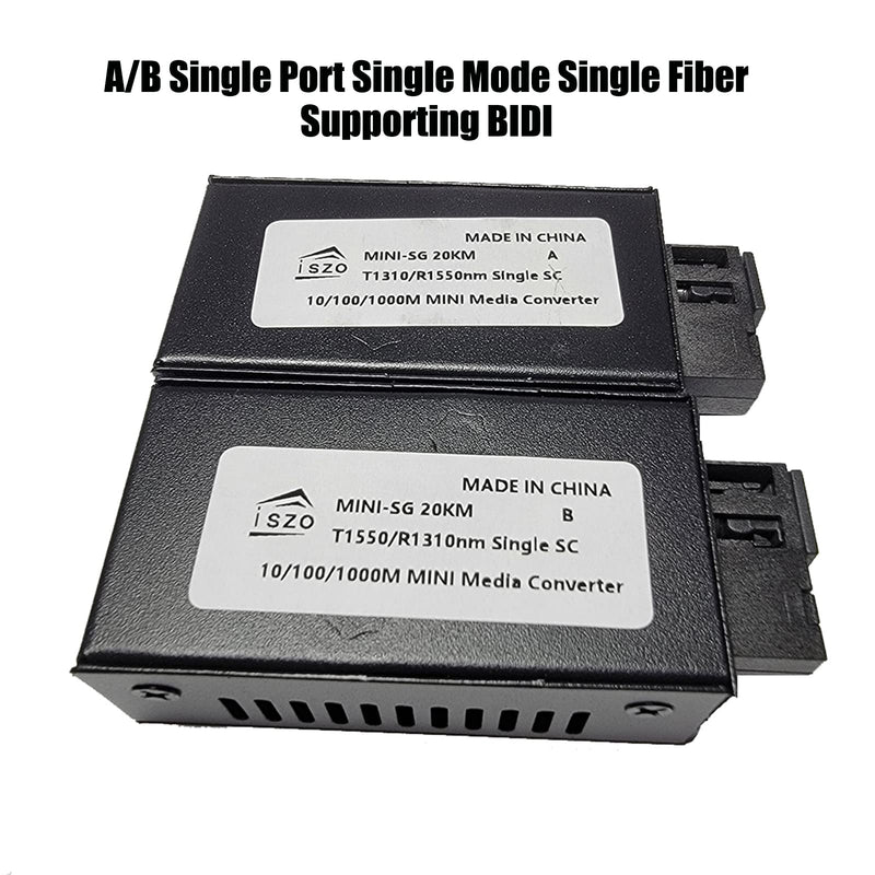 iszo 1Pair Mini Gigabit Transceiver, Media Converter, A/B Optic Transceiver, SC 1.25G, RJ45 10/100/1000Mbps, 20km, Small Size, Fiber to Ethernet, Fiber Media Converter DC 5-12V, Plug and Play.