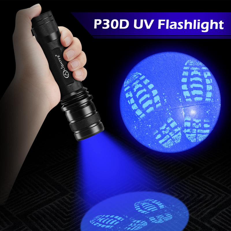 LIGHTFE-P30D Uniform UV Light Flashlight, High-Power 365nm UVLED, Suitable for ore, Jade, Pet Urine Stains, Stains, Mechanical Leak Detection, Etc., Professional-Grade Detection Tool UV Flashlight