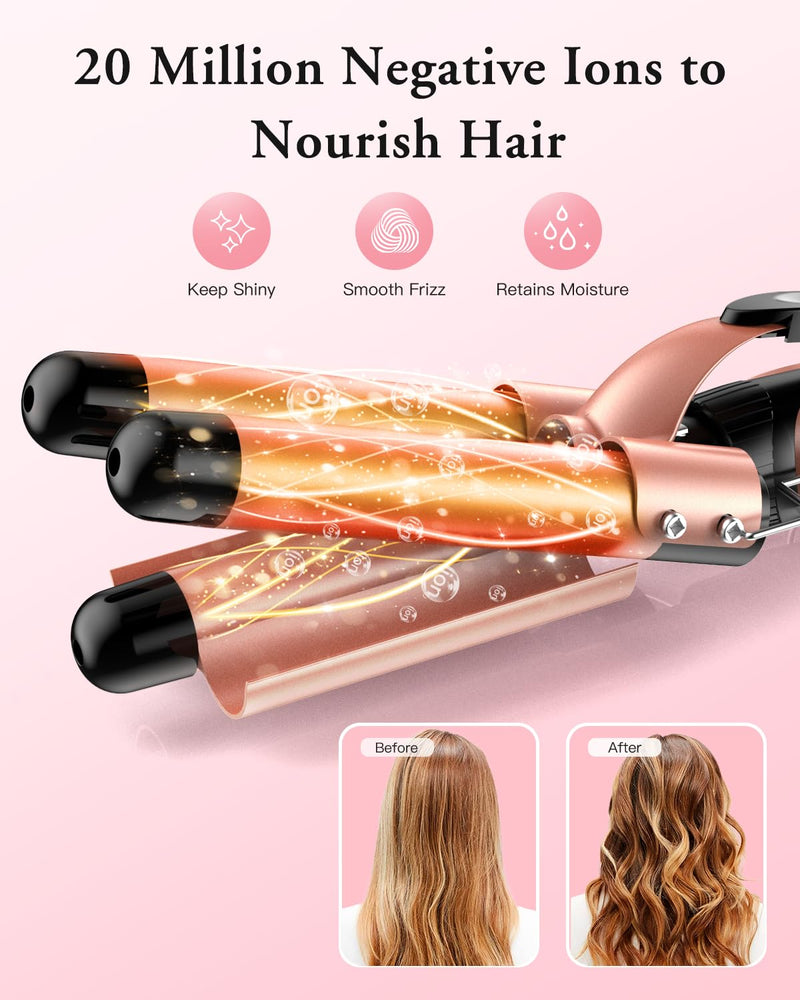 BESTOPE PRO 5 in 1 Beach Waver Hair Curler, Curling Iron (9-32mm) with 2 Temperature Control, Mermaid Hair Waver with Heat-Resistant Glove and 2 Clips for Long Medium Short Hair Rose Gold