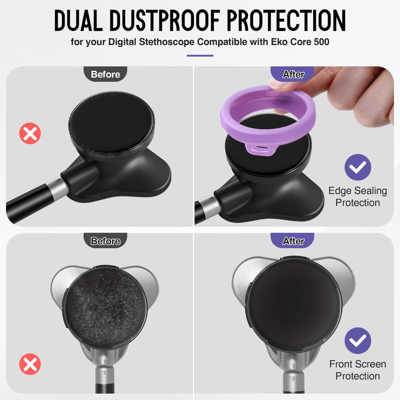 Stethoscope Protection Kit Compatible with EKO Core 500, 3 2.5D Tempered Glass Screen Protectors & 3 Stethoscope Chestpiece Cover, Compatible with EKO Core 500, Dustproof, 9H (Purple) Gradient Purple