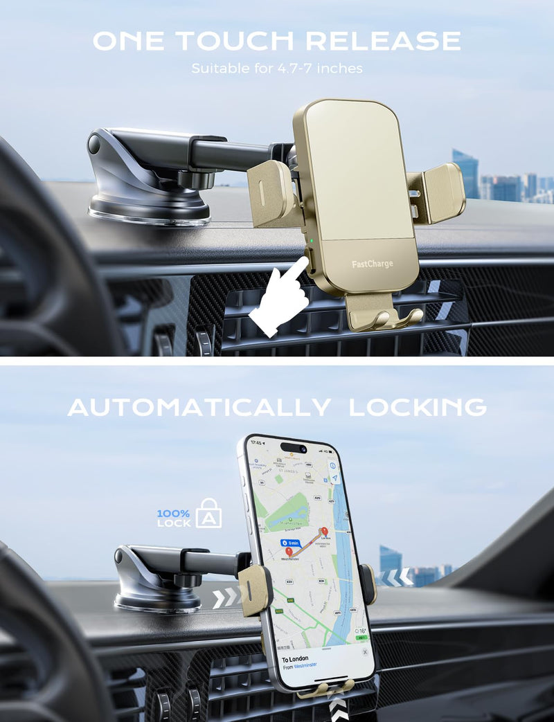CHGeek Wireless Car Charger, 15W Fast Charging Auto Clamping Car Charger Phone Mount Phone Holder fit for iPhone 15 14 13 12 11 Pro Max Xs, Samsung Galaxy S25 Ultra S24 S23 S22, S21, S20, Khaki Upgraded Wireless Car Charger-Khaki