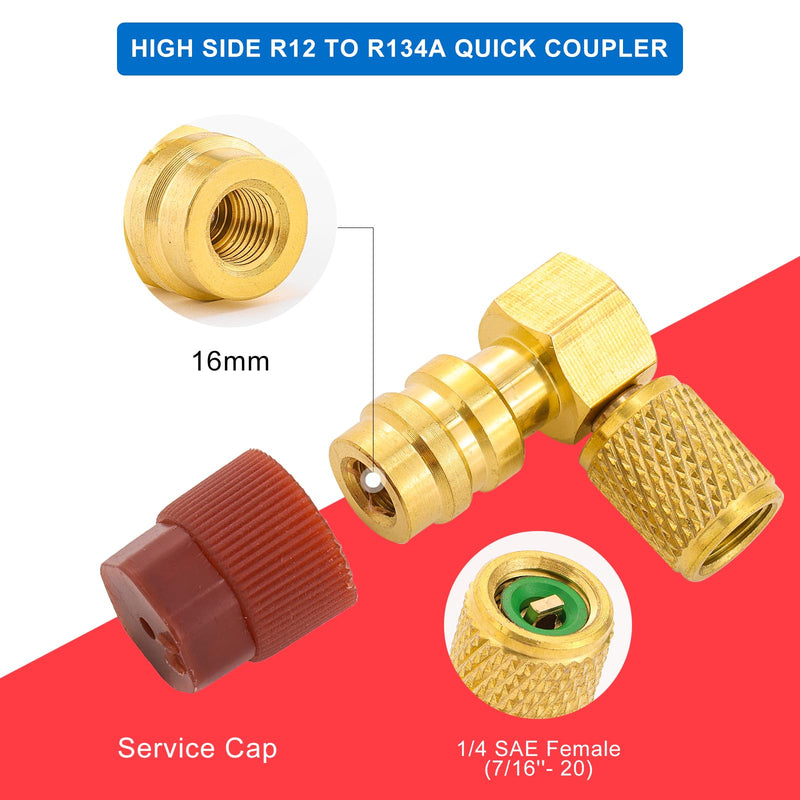 R12 to R134A AC Fitting Adapter Kit, High/Low AC Fitting Port Retrofit Conversion Adapter, R12 to R134a Conversion Kit for Auto A/C Refrigerant System 90 Degrees