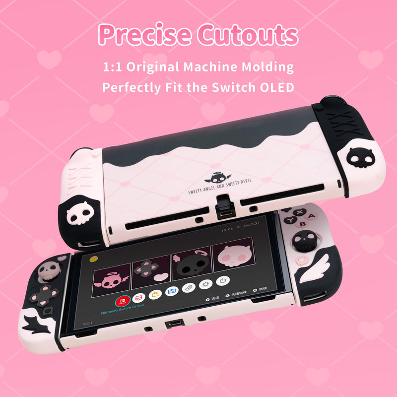 GeekShare Protective Case for Switch OLED Model,Anti-Scratch Slim Cover Case Compatible with Nintendo Switch OLED Separable Soft Silicone Shell with 2 Thumb Grip Caps- Sweetheart Skull