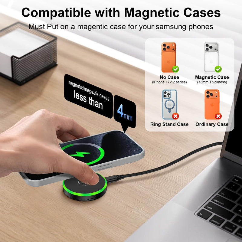 25W Magnetic Wireless Charger Pad for Samsung Galaxy S26 Ultra S26+ S26 S25 Ultra S24 FE S23,MagSafe Charger Station Magnet Wireless Super Fast Charging for iPhone 17 Pro Max 16,Google Pixel 10 Pro XL Black