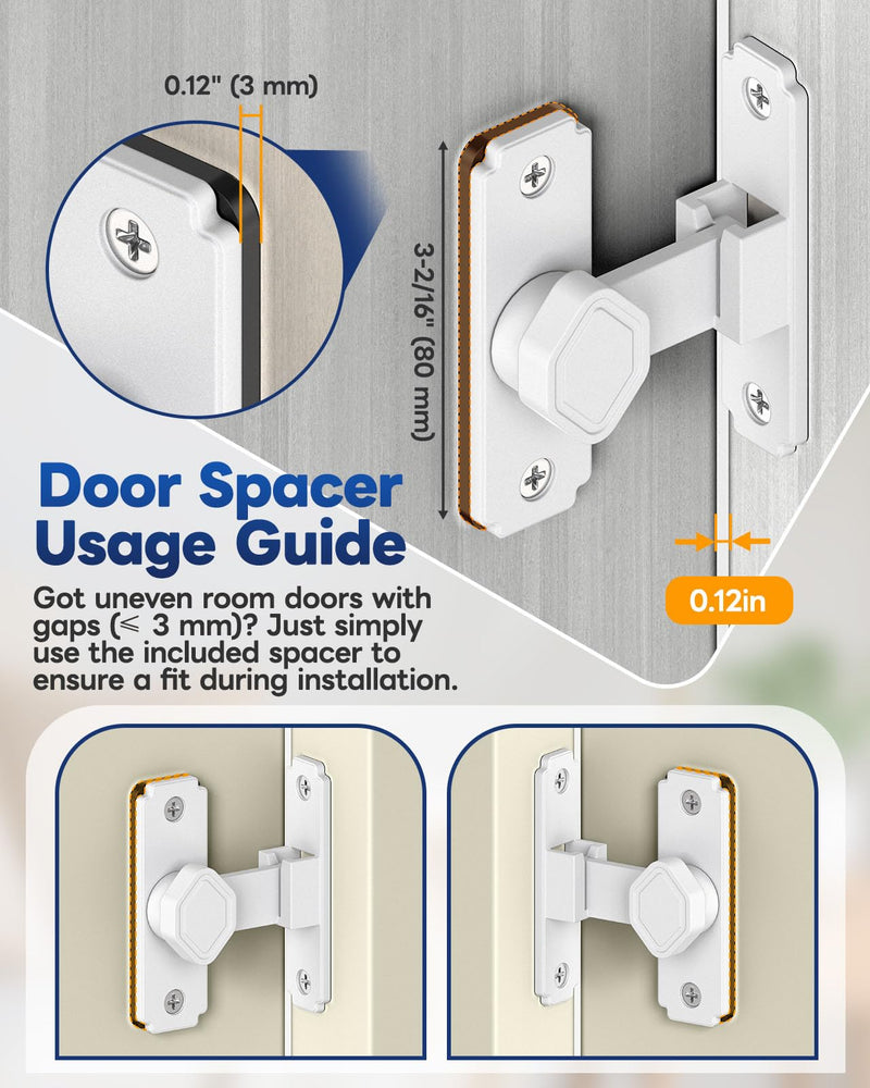 90 Degree Barn Door Lock, Sturdy Aluminum Alloy Sliding Door Lock, Home Security Gate Latch Fit for Barn, Bathroom, Garden, Fence (White-4 Pcs) White-4 Pcs
