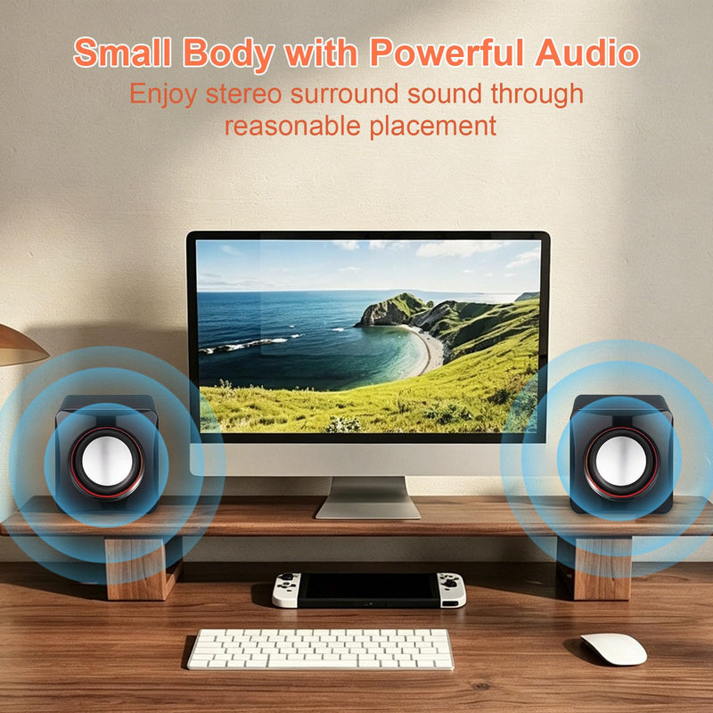 G GENLEAS 1 Pair USB 2.0 Wired Computer Speakers, Mini Desktop Laptop Speakers with Adjustable Volume, 3.5mm AUX Plug Portable Multimedia Stereo Sound Speaker for PC Laptop Tablet Desktop Black