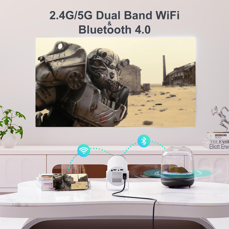 Mini Smart Vision Beam Projector, with Build In APP, Wifi 6 and Bluetooth 5.0, 720P, 1.2-4M Projection Distance ,40"-130" Projector Size, Portable, for Home, Office, Party
