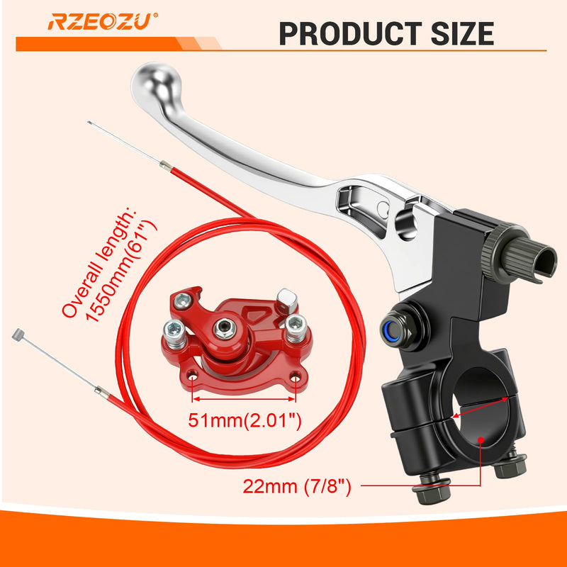 Mini Bike Brake Lever Kit Replacement for Coleman Minibike CT100U CC100X Motovox MBX10 MBX11 Monster Mega Moto 80cc 105cc Baja Doodlebug DB30 GMB100 79cc 100cc Parts with Rear Brake Caliper Red