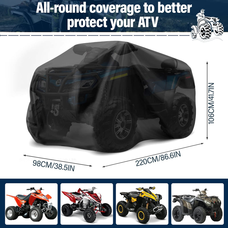 ATV Cover Waterproof, Heavy Duty Windproof Quad Covers, All Weather Protection 4 Wheeler Covers fit for Kawasaki, Honda, Polaris, Yamaha, 86'' (Black, XXL)