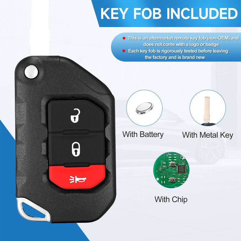 Smart Key Fob Replacement Remote fits for Jeep Wrangler 2018 2019 2020 2021 2022 2023 2024 2025 Smart Car Keyless Entry Remote OHT1130261 433Mhz 4A