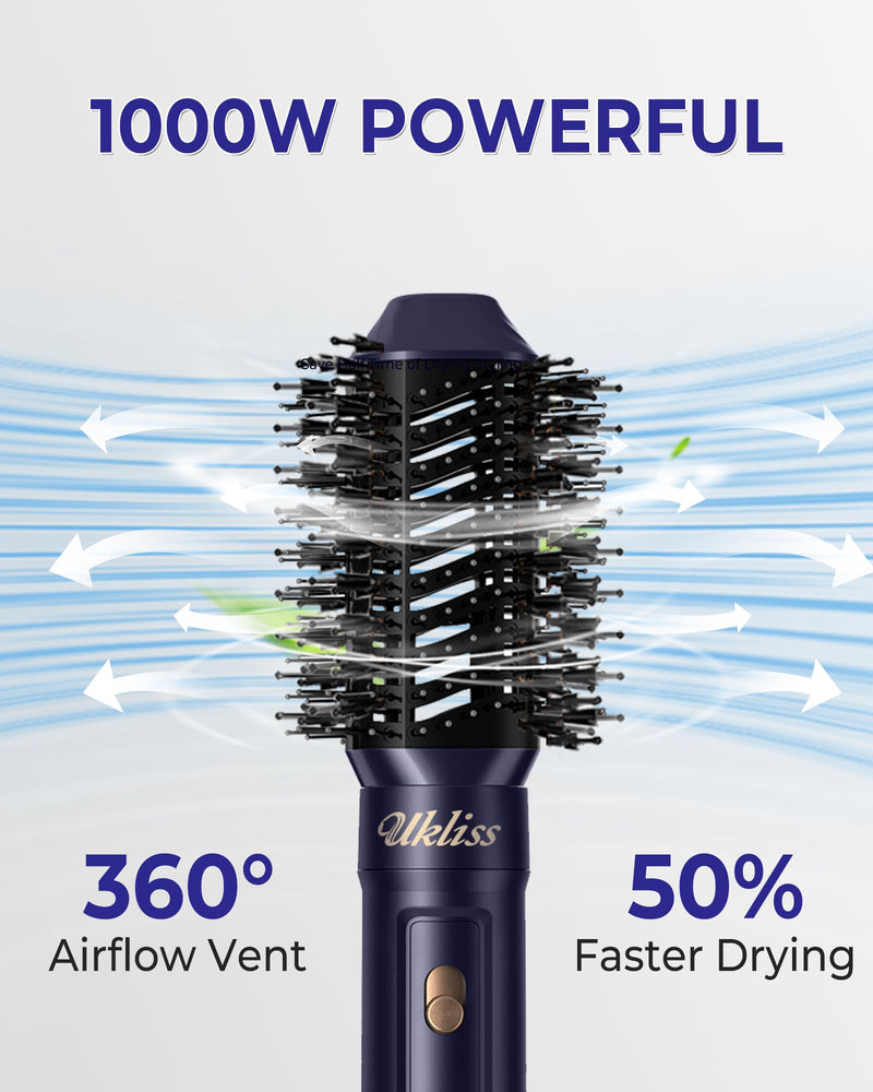 UKLISS 6 in 1 Hairstyler Pro, Hair Dryer Brush Set with Hair Wrap Curler | Airbrush 6 in 1 Airstyler Mit Hair Straightener, Thermal Brush, Hot Airbrush, Multistyler Gifts Set for Women Hair Styling Blue Gold