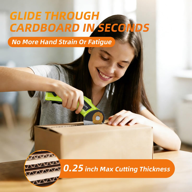Cordless Electric Scissors, Cardboard Cutter with LED Light, 4V Rechargeable Electric Box Cutter, 2 SKS7 Blade, Suitable for Cloth, Cardboard, Leather, Plastic, Fabric (Green) Green