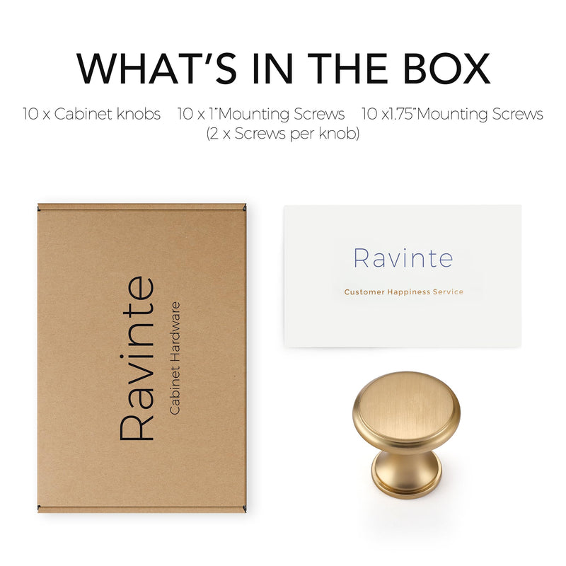 Ravinte 10 Pack Champagne Bronze Kitchen Cabinet Knobs, Solid Bronze Pulls Zinc Handles Simple Drawer Cabinet Hardware for Cupboard Drawer Knobs
