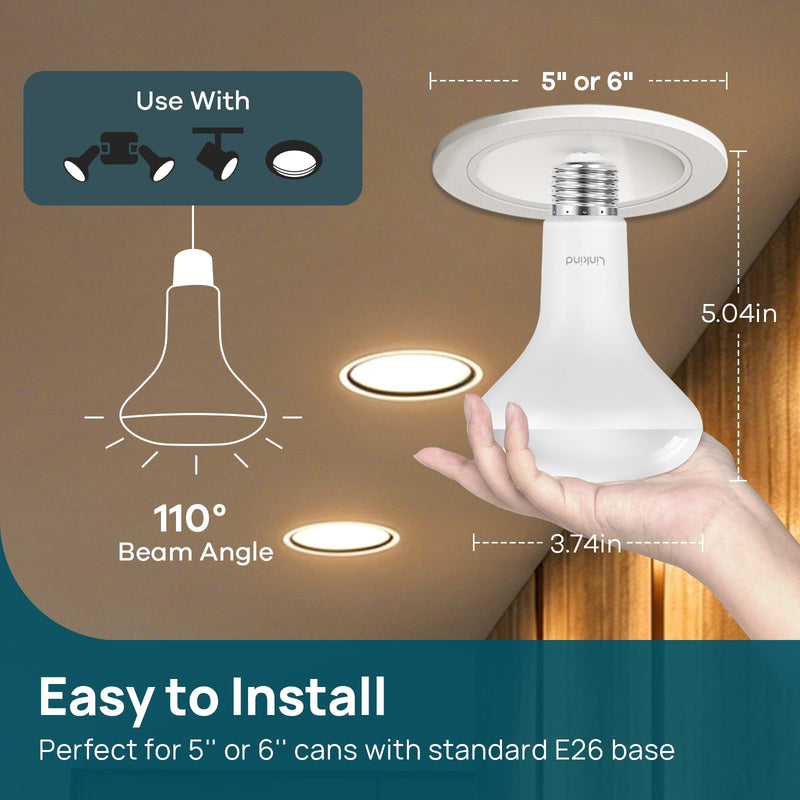 Linkind BR30 LED Flood Light Bulbs Indoor, 65W Equivalent Dimmable LED Recessed Bulbs, 10W 850 Lumens, 2700K Soft White E26, UL FCC Certified, Recessed Can Light Bulb for Bedroom Bathroom, 12 Packs 12 Count (Pack of 1)